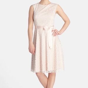 TAHARI Arthur S. Levine A-Line Lace Overlay Dress Blush Shimmer Floral Size 10P